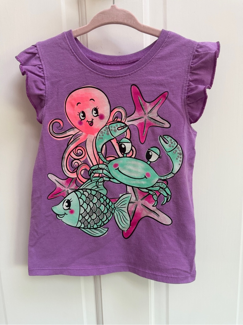Garanimals 4T Purple Sea Creatures Short Sleeve Ruffle Top Blouse Shirt